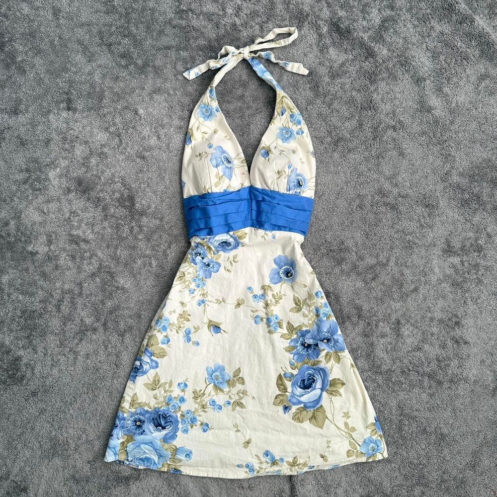 Ruby Rox white floral halter dress blue flowers